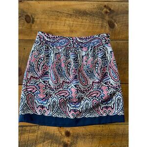 Womens Vineyard Vines 100% Silk Paisley Preppy Blue Pink Mini Skirt Size 2